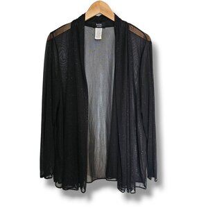 MSK Sheer Black Glitter Mesh Cardigan Open Front Lightweight Dressy Whimsigoth